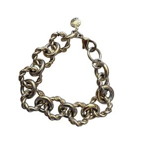 J.Crew Gold Tone Chunky Twisted Rope Chain Link Bracelet with Logo Charm‎ 8 Inch
